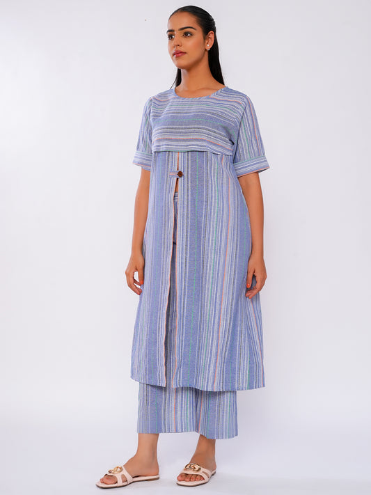 BREEZY STREAK FRONT SLIT KURTA SET