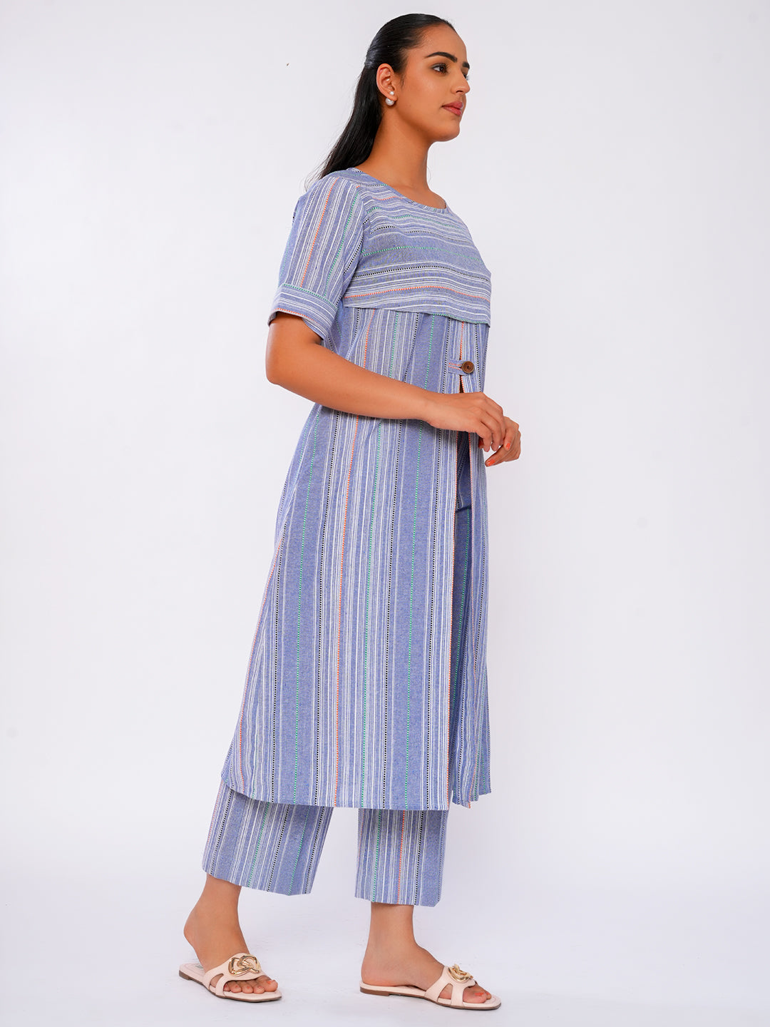 BREEZY STREAK FRONT SLIT KURTA SET