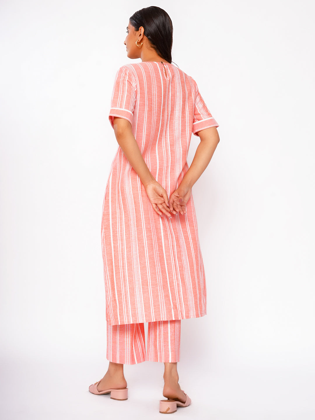 PEACHY STRIPES FRONT SLIT KURTA SET