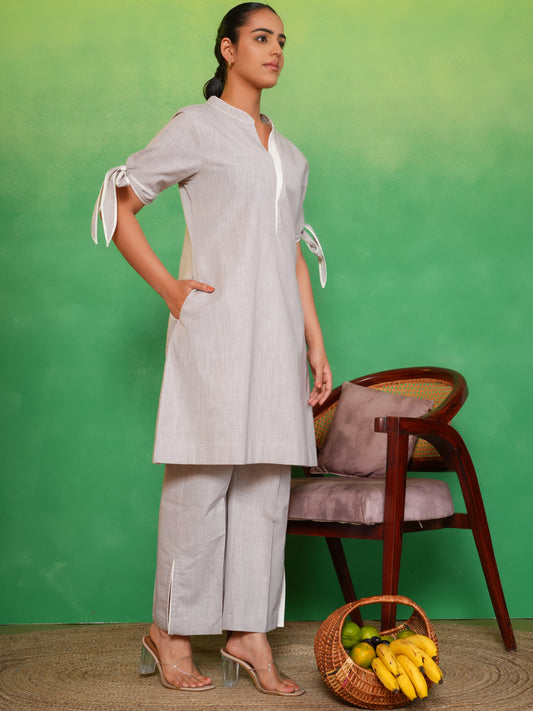 Dewy Ash Bow-Tie Kurta Set