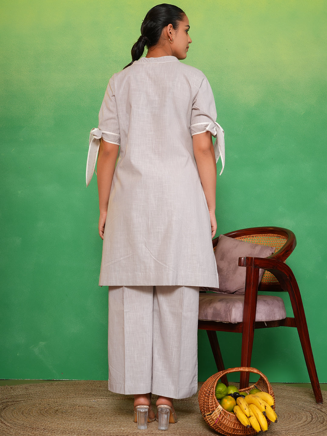 Dewy Ash Bow-Tie Kurta Set