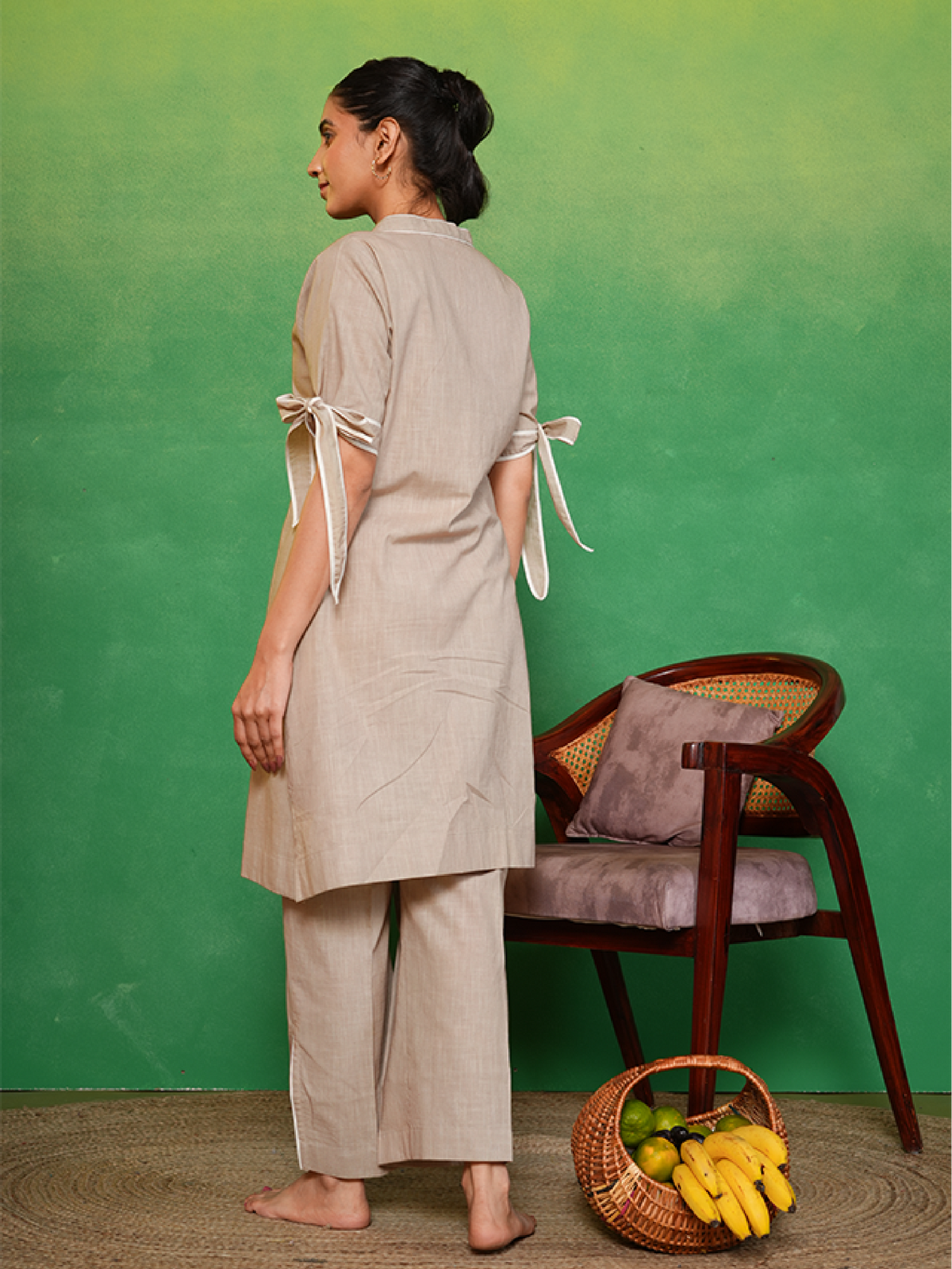 Nude Beige Bow-Tie Kurta Set