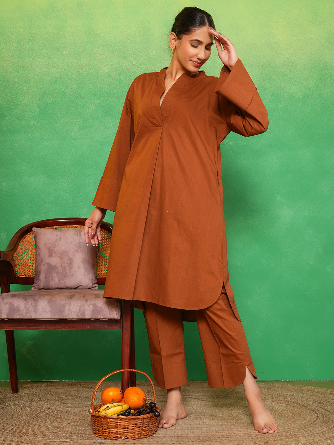 Cinnamon Charm Flared Sleeves Kurta Set