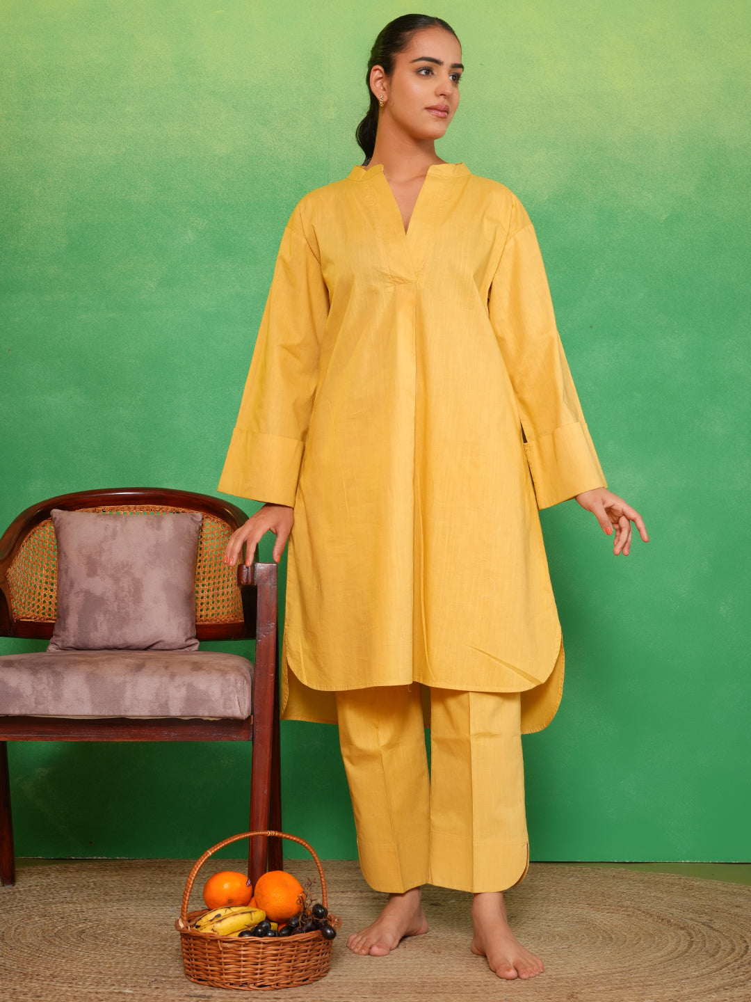 Mello Mustard Flared Sleeves Kurta Set