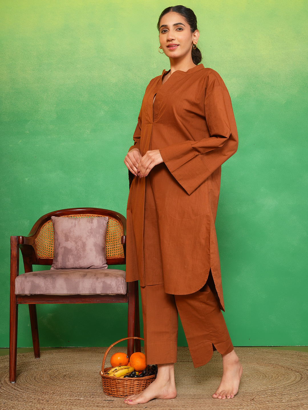 Cinnamon Charm Flared Sleeves Kurta Set
