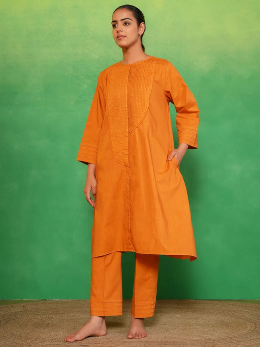 Saffron Radiance Pleated Kurta Set
