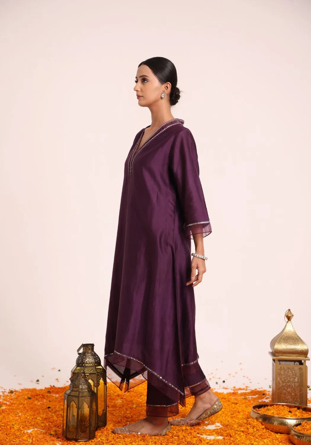 Royal Plum Chanderi Silk Suit Set