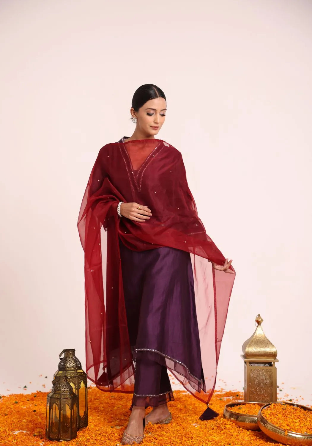 Royal Plum Chanderi Silk Suit Set