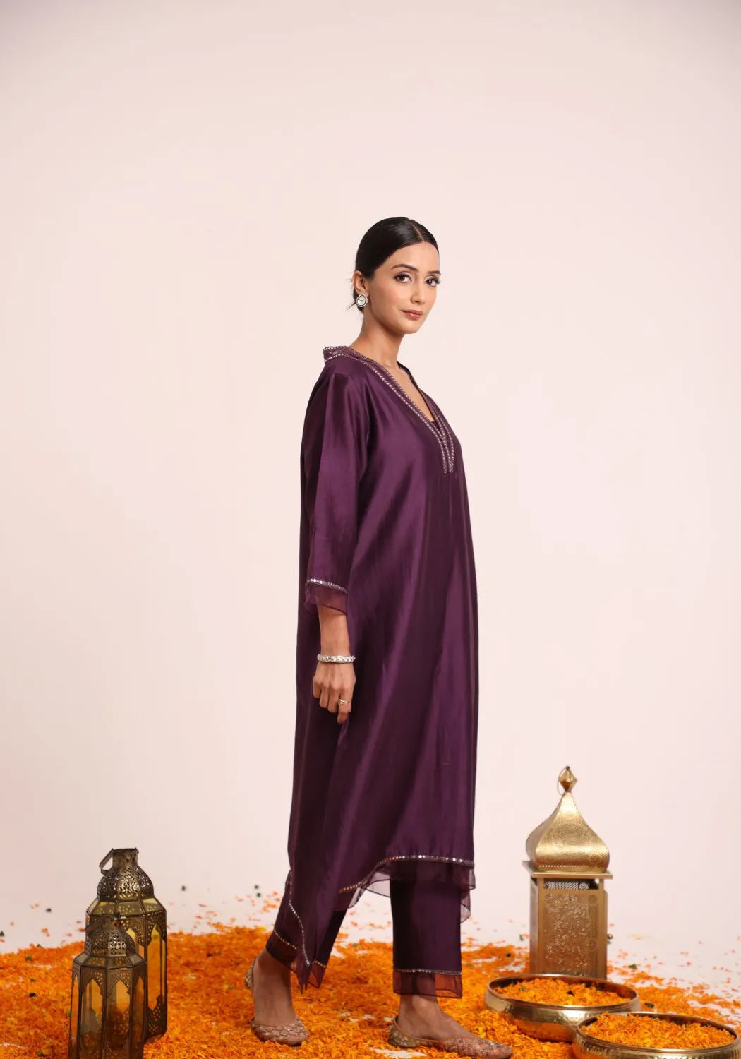 Royal Plum Chanderi Silk Suit Set