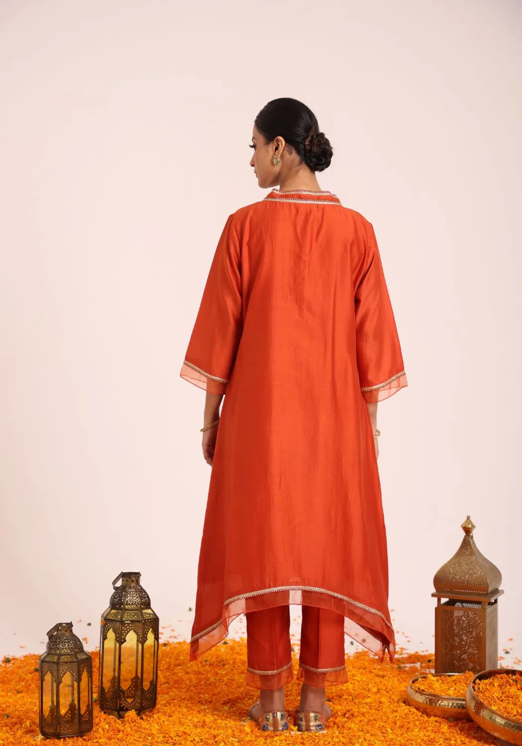 Tangerine Chanderi Silk Suit Set