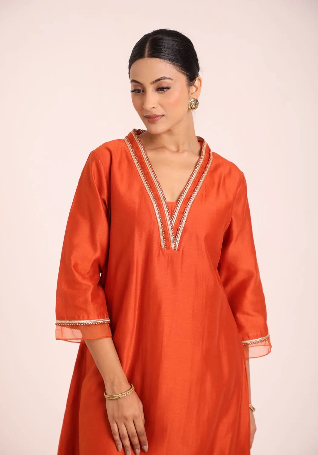 Tangerine Chanderi Silk Suit Set