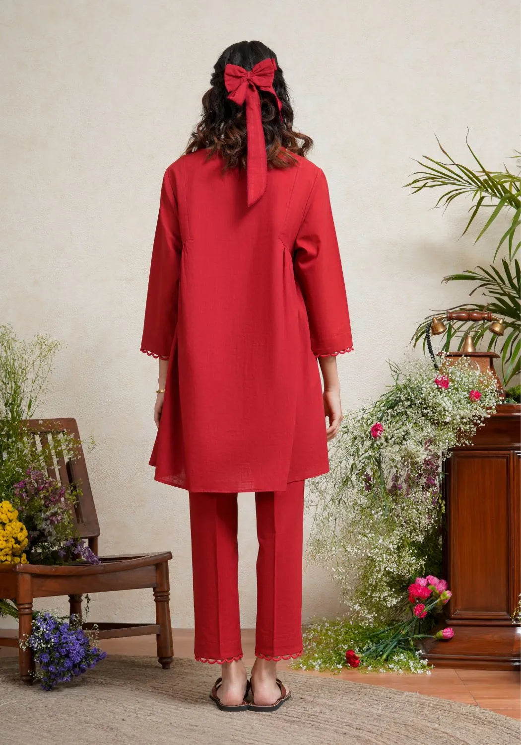 Scarlet Red Side Gathered Kurta Set