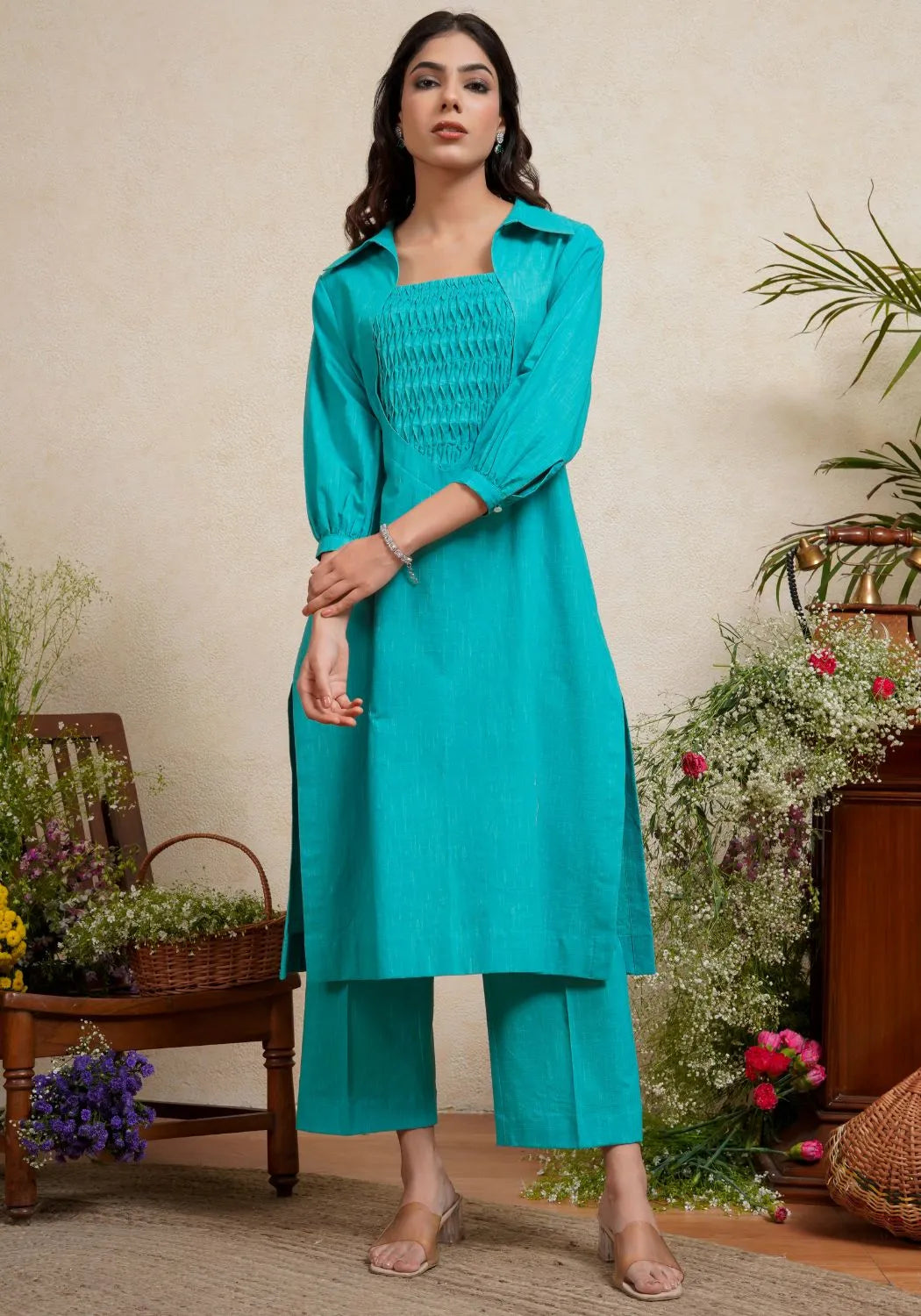 Turquoise Affair Collared Kurta Set