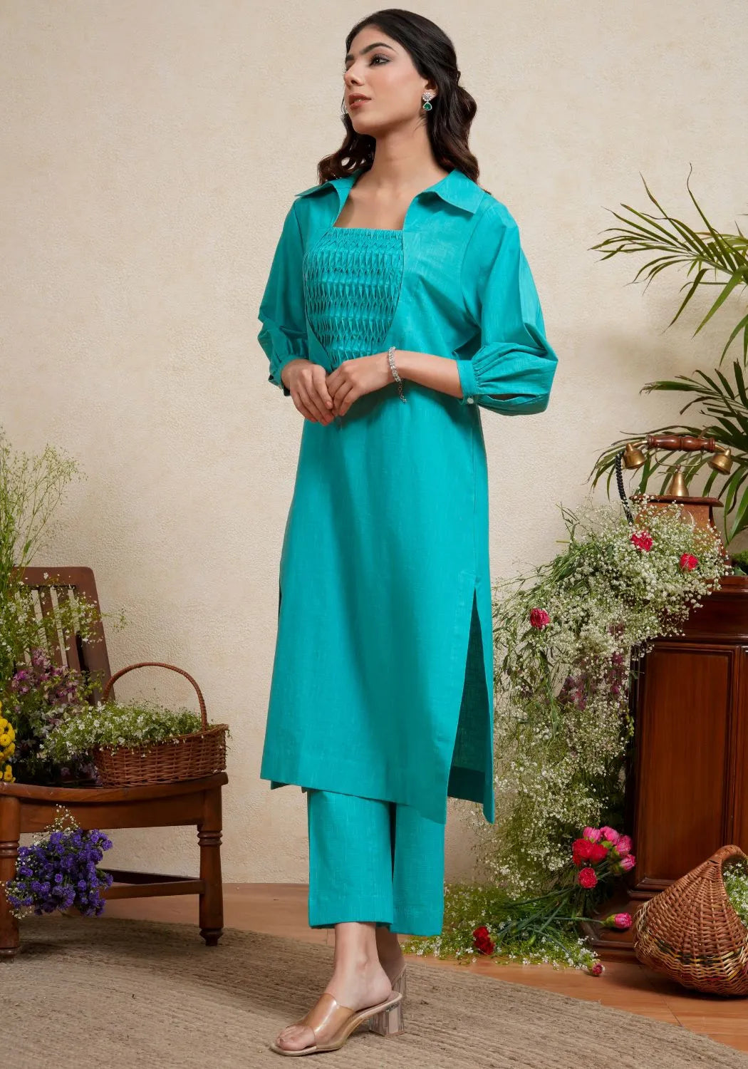 Turquoise Affair Collared Kurta Set