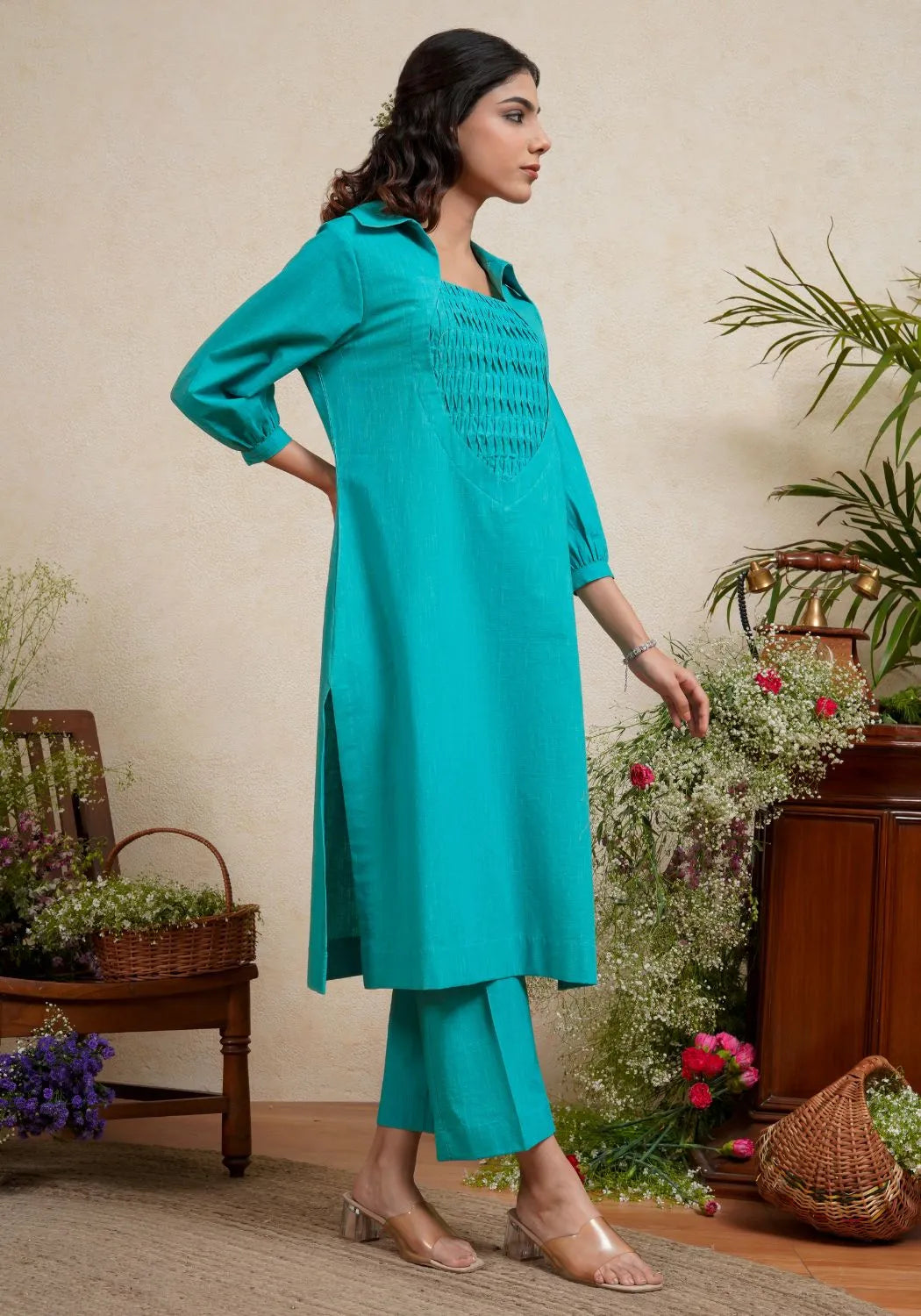 Turquoise Affair Collared Kurta Set