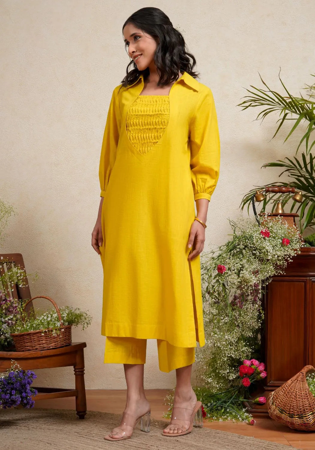 Radiant Yellow Collared Kurta Set