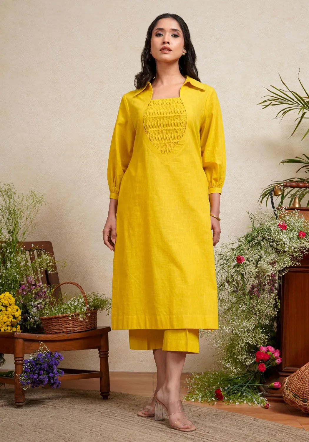 Radiant Yellow Collared Kurta Set