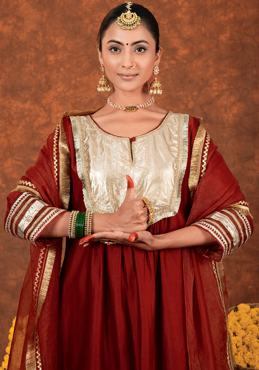 Sindoori Lal Chanderi Silk Suit