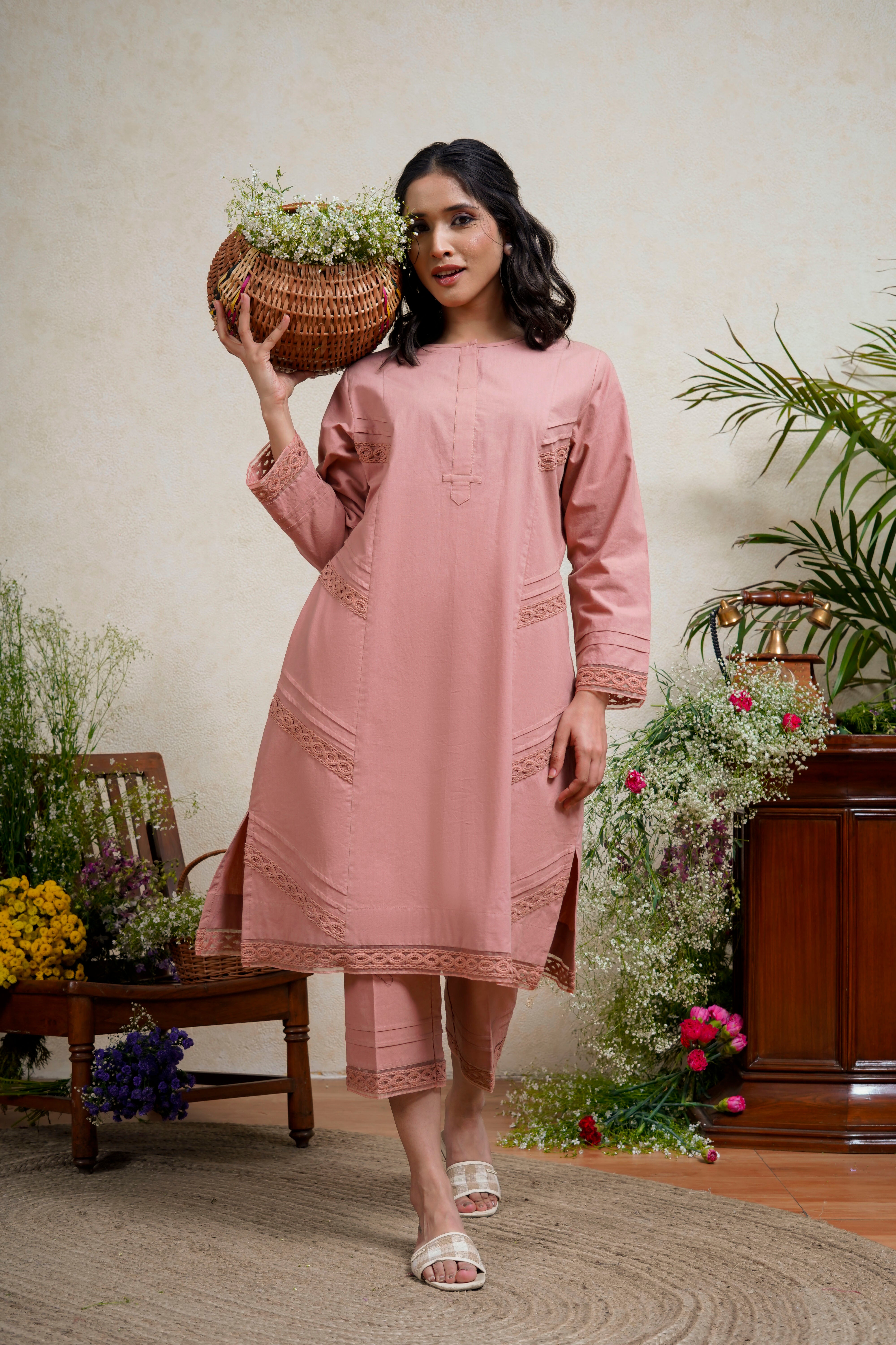 Candied Peach Kurta Pant Set