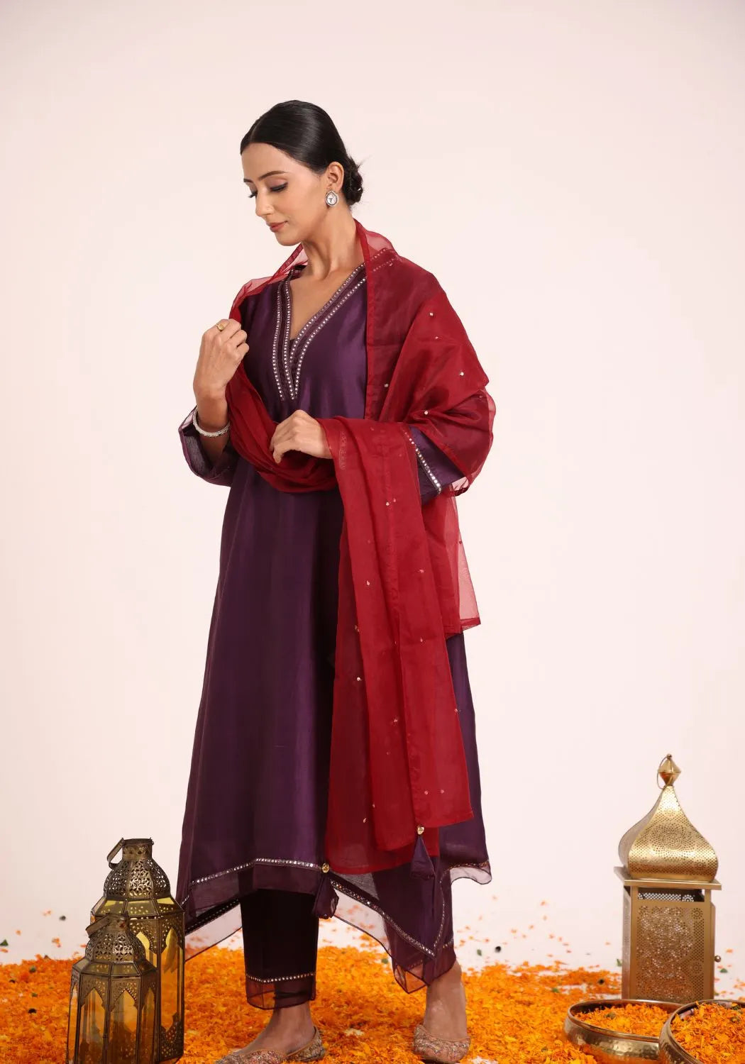 Royal Plum Chanderi Silk Suit Set