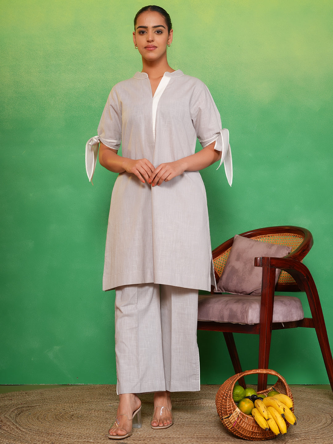 Dewy Ash Bow-Tie Kurta Set