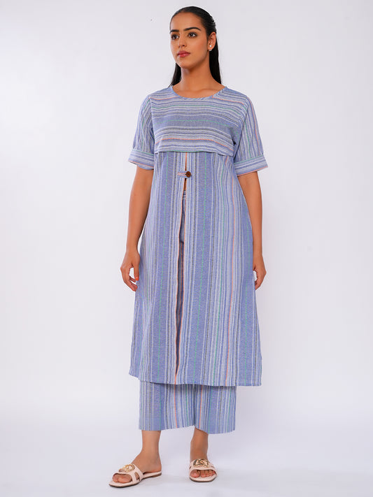 BREEZY STREAK FRONT SLIT KURTA SET