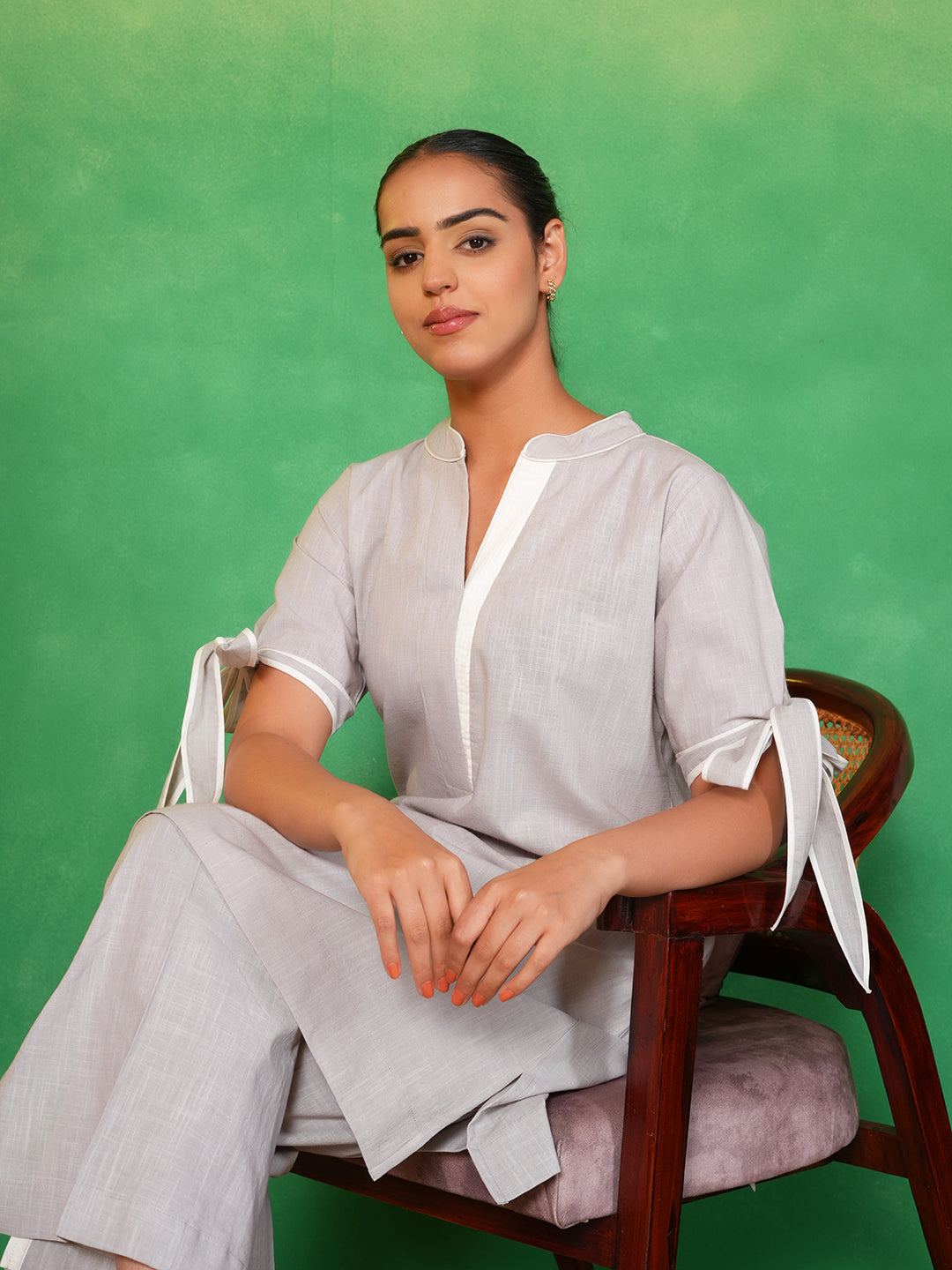Dewy Ash Bow-Tie Kurta Set
