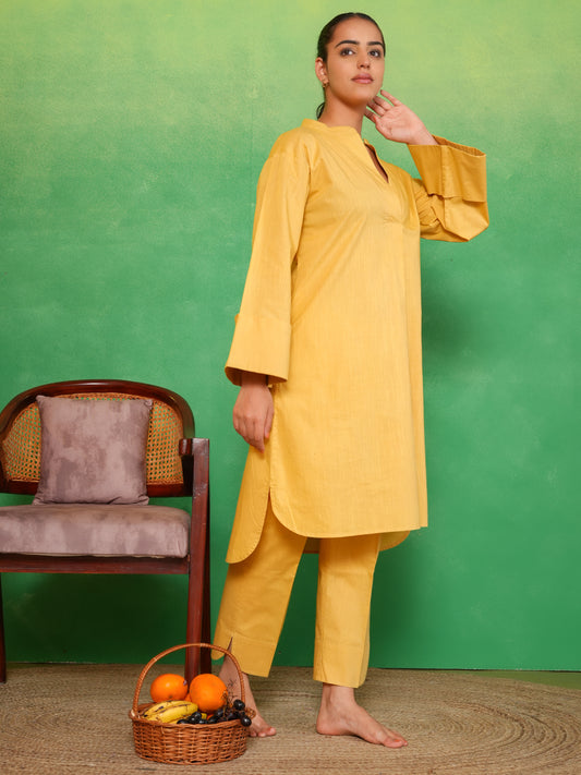 Mello Mustard Flared Sleeves Kurta Set