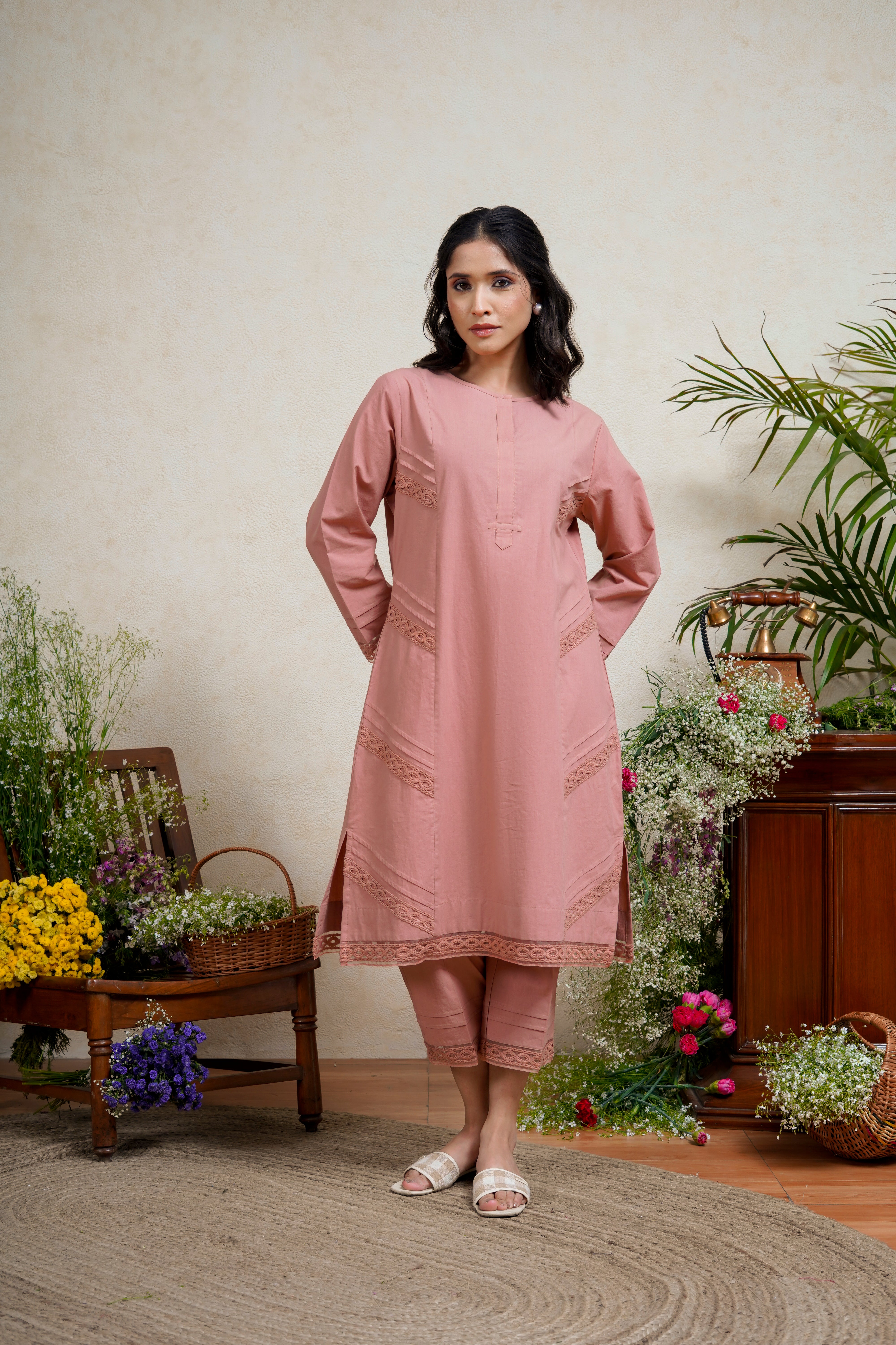 Candied Peach Kurta Pant Set