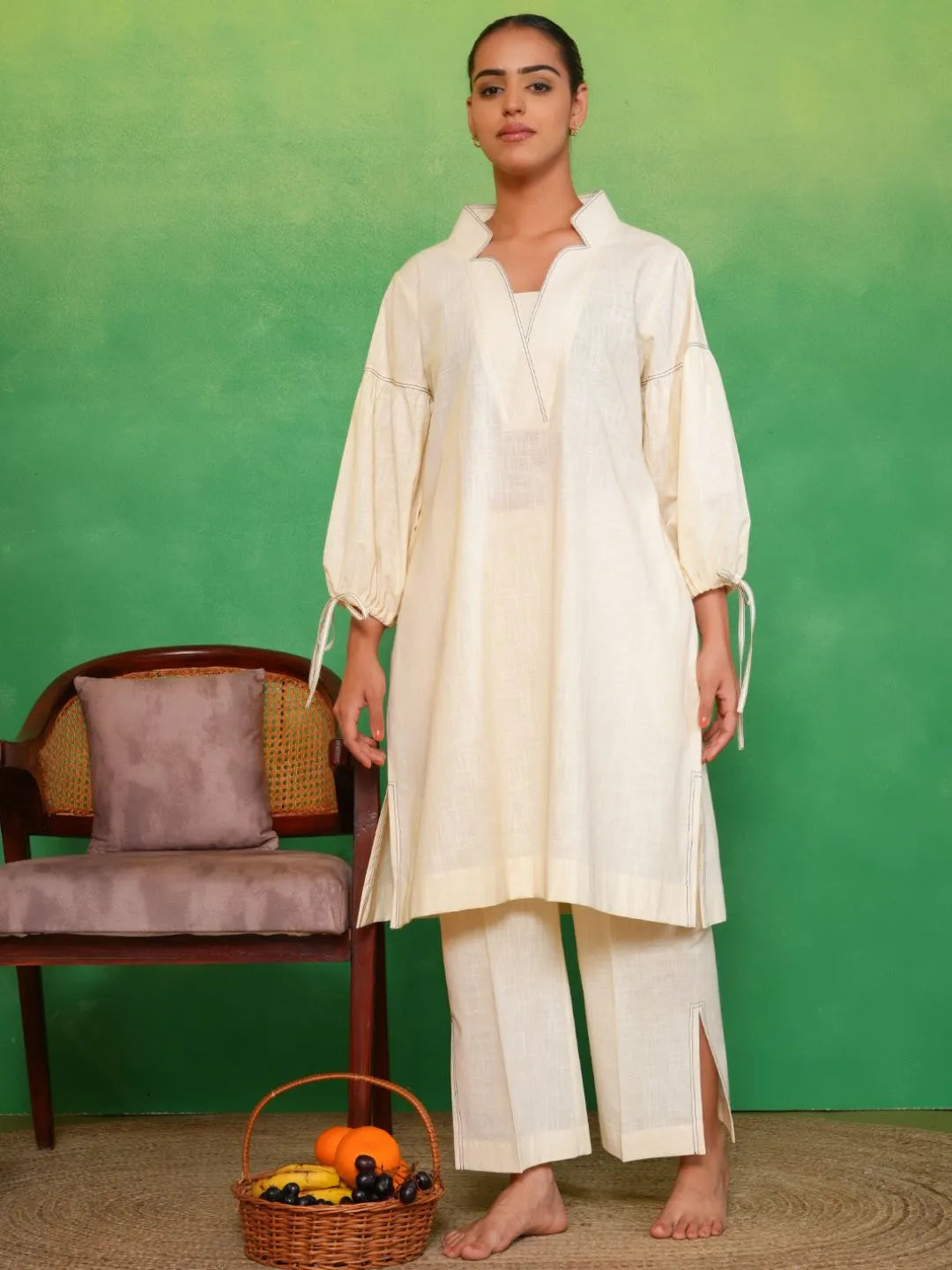 Ivory Charm Bubble Sleeves Kurta Set