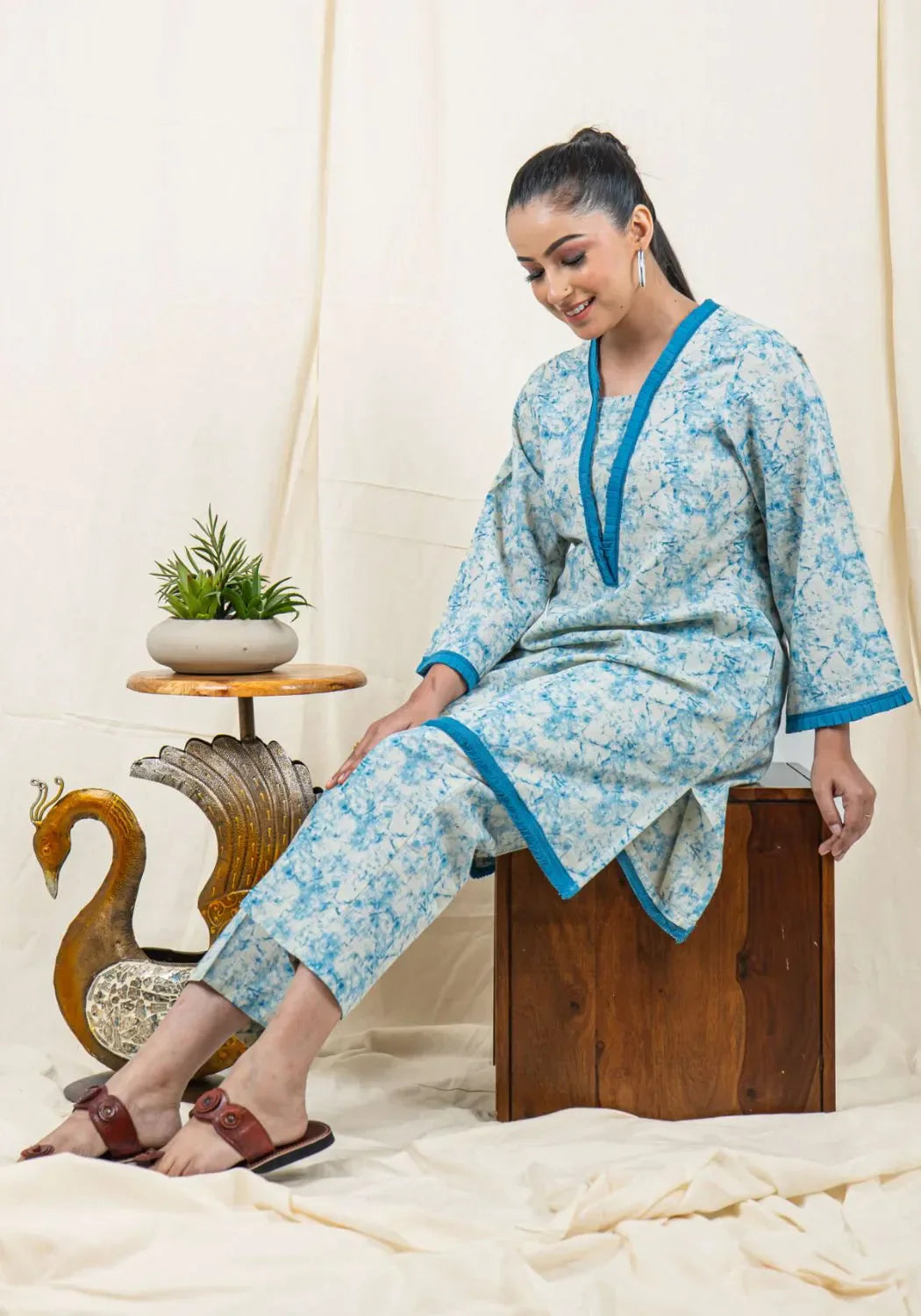 Oceanic Blue Tie-Dye Kurta Set