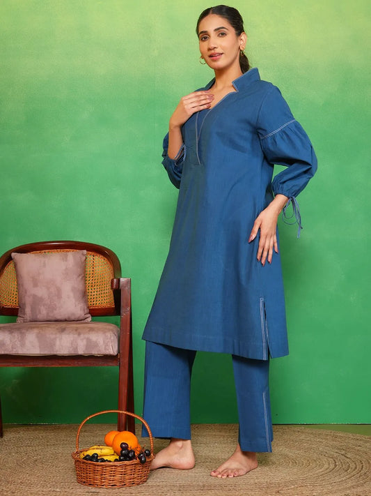 Royal Indigo Bubble Sleeves Kurta Set