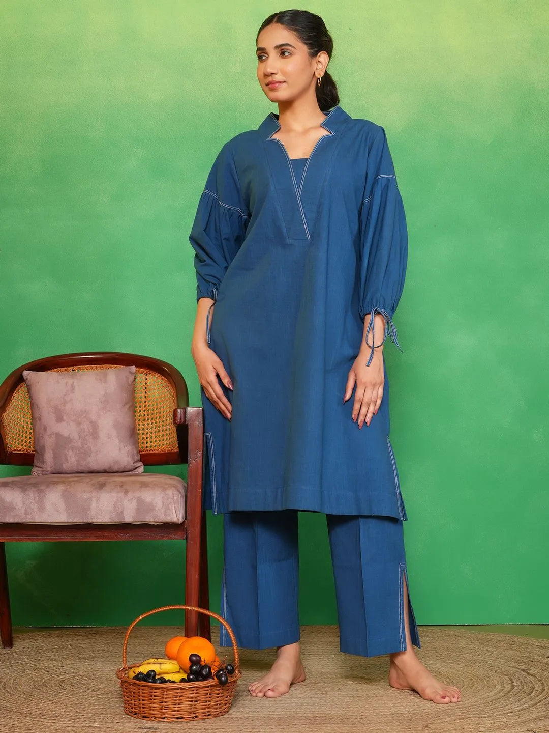 Royal Indigo Bubble Sleeves Kurta Set