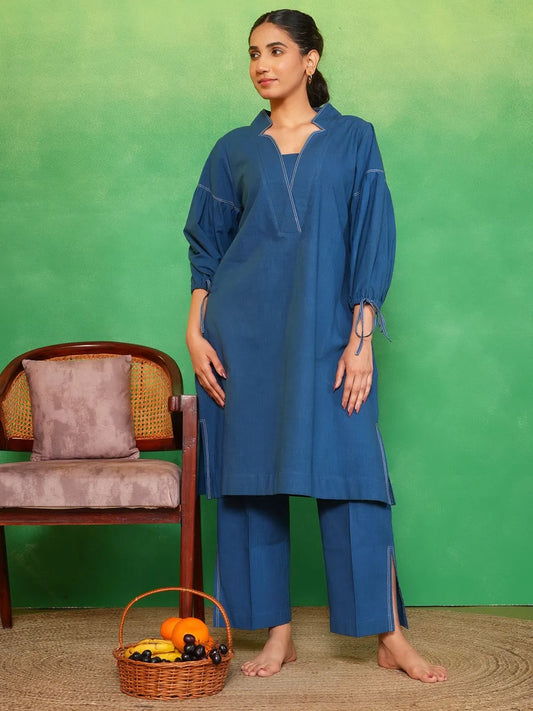 Royal Indigo Bubble Sleeves Kurta Set