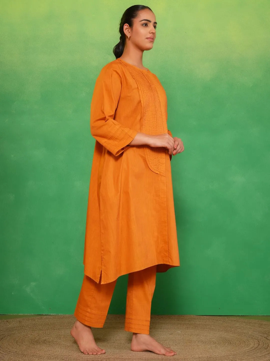 Saffron Radiance Pleated Kurta Set