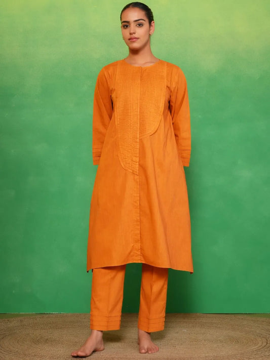 Saffron Radiance Pleated Kurta Set