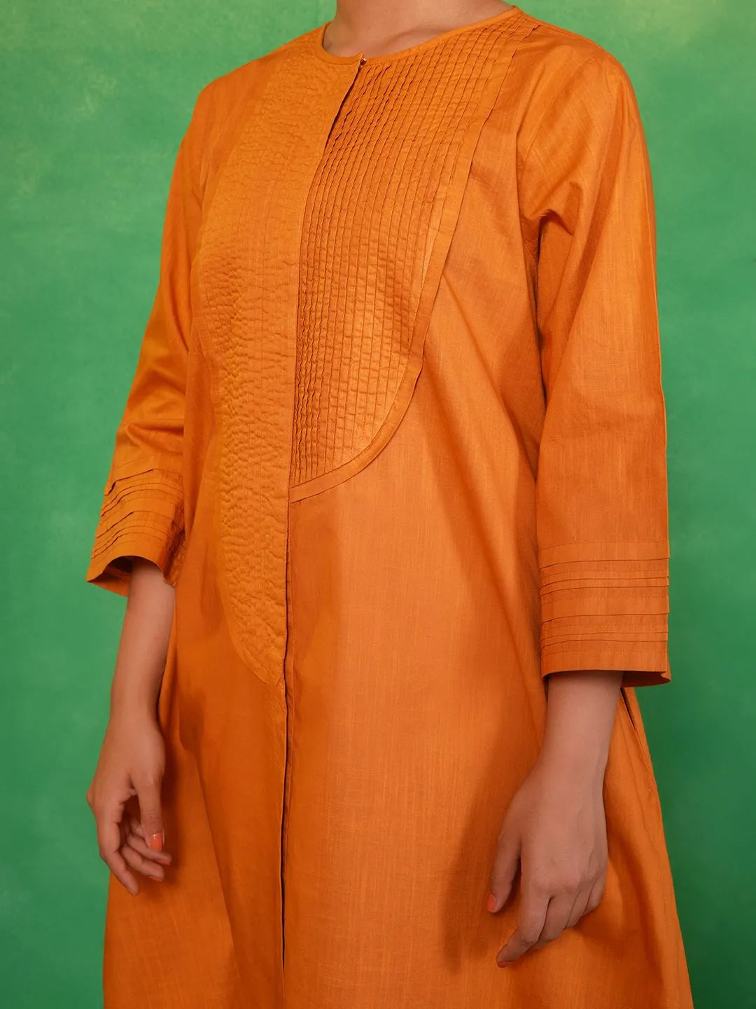 Saffron Radiance Pleated Kurta Set