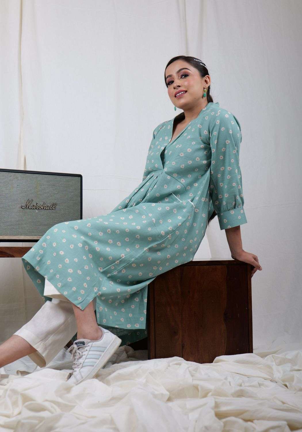 Sea green tunic-pant set