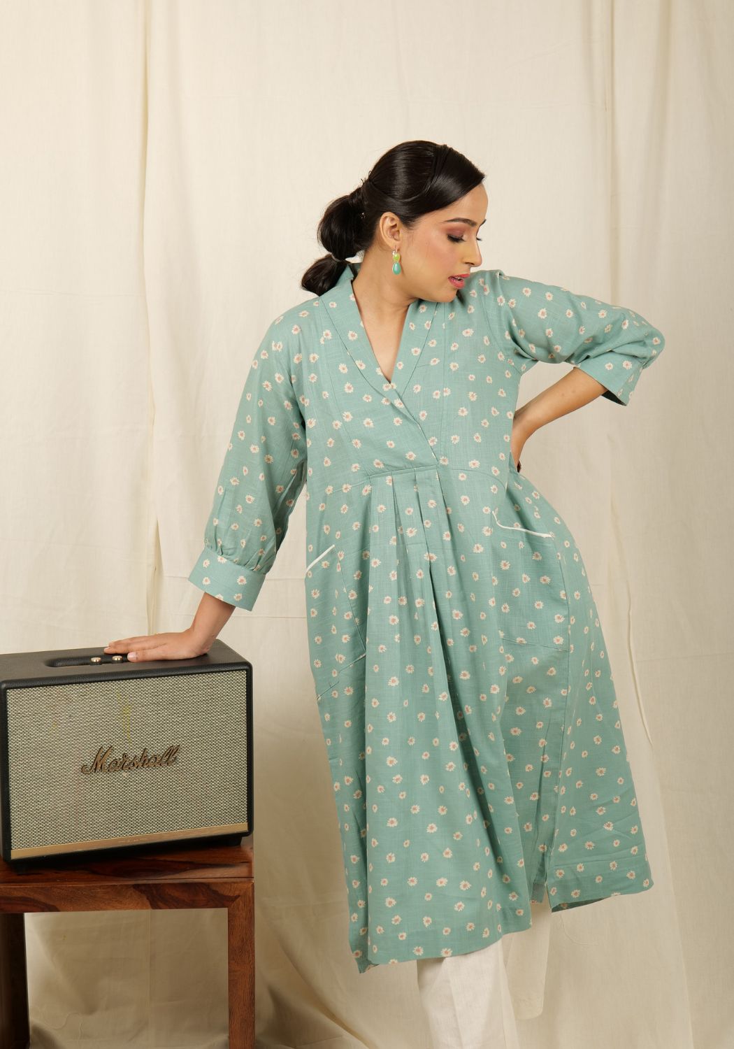 Sea green tunic-pant set