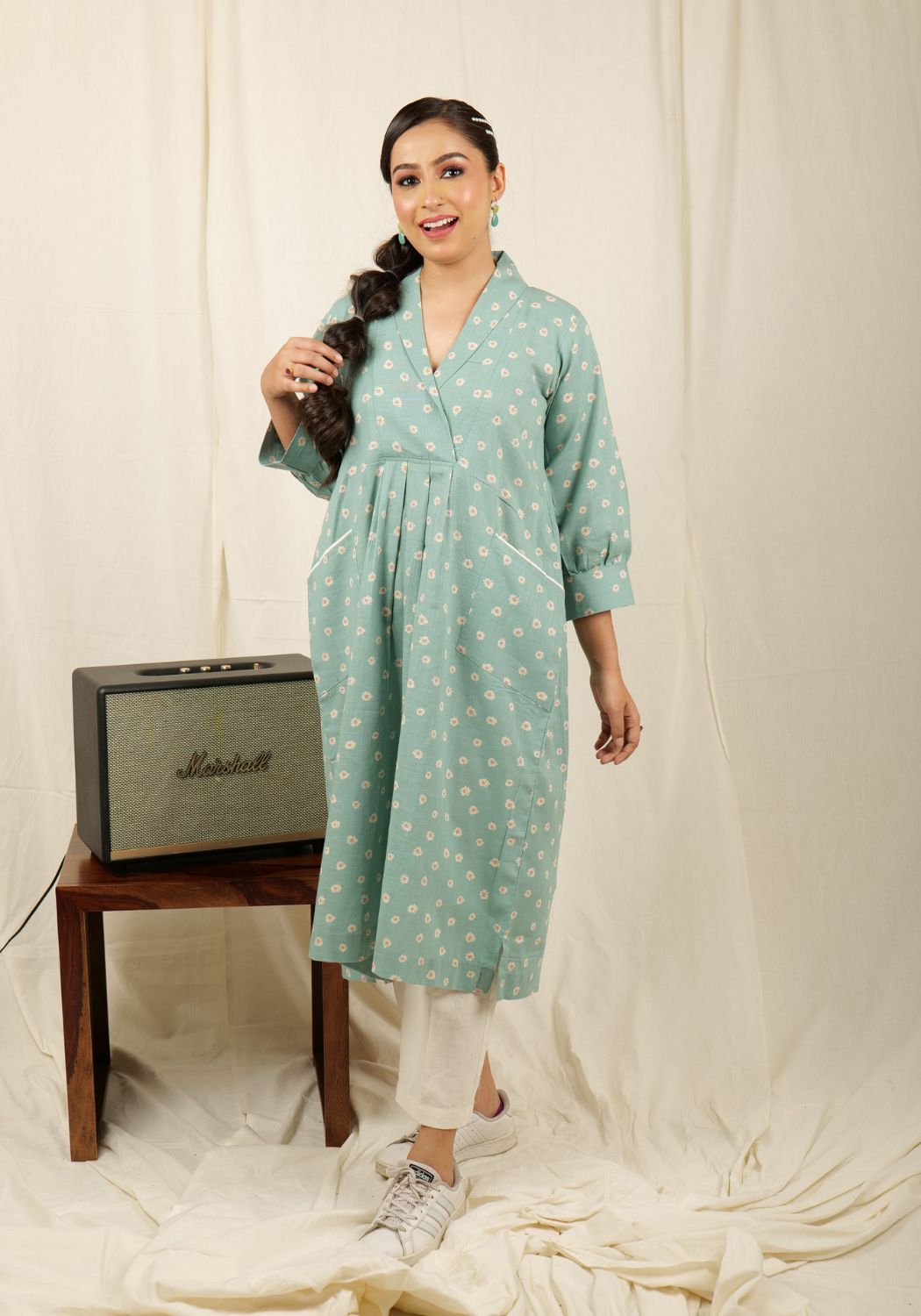 Sea green tunic-pant set