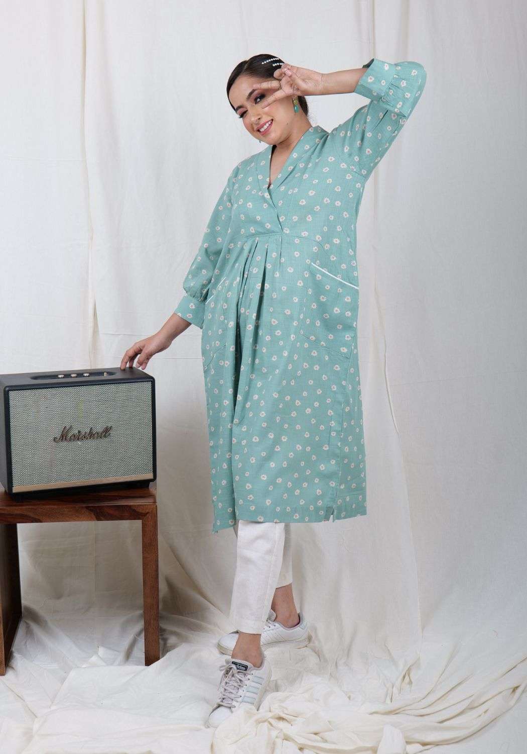 Sea green tunic-pant set