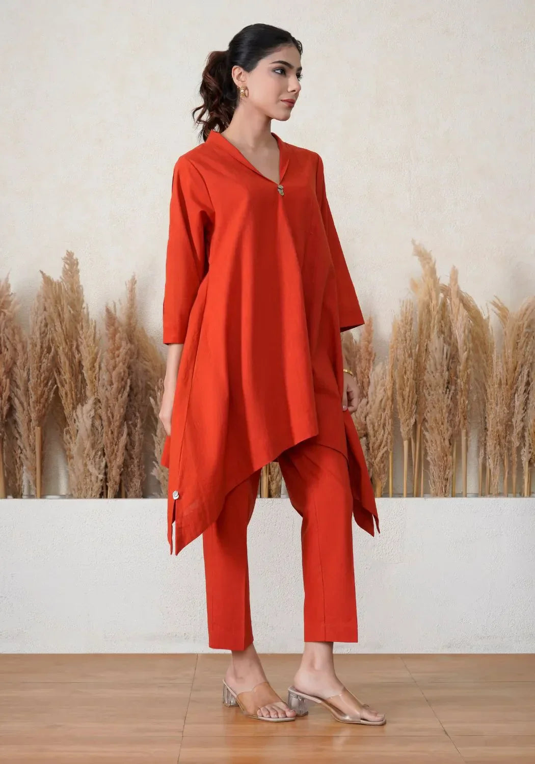 Sunset Rust Asymmetric Kurta Set