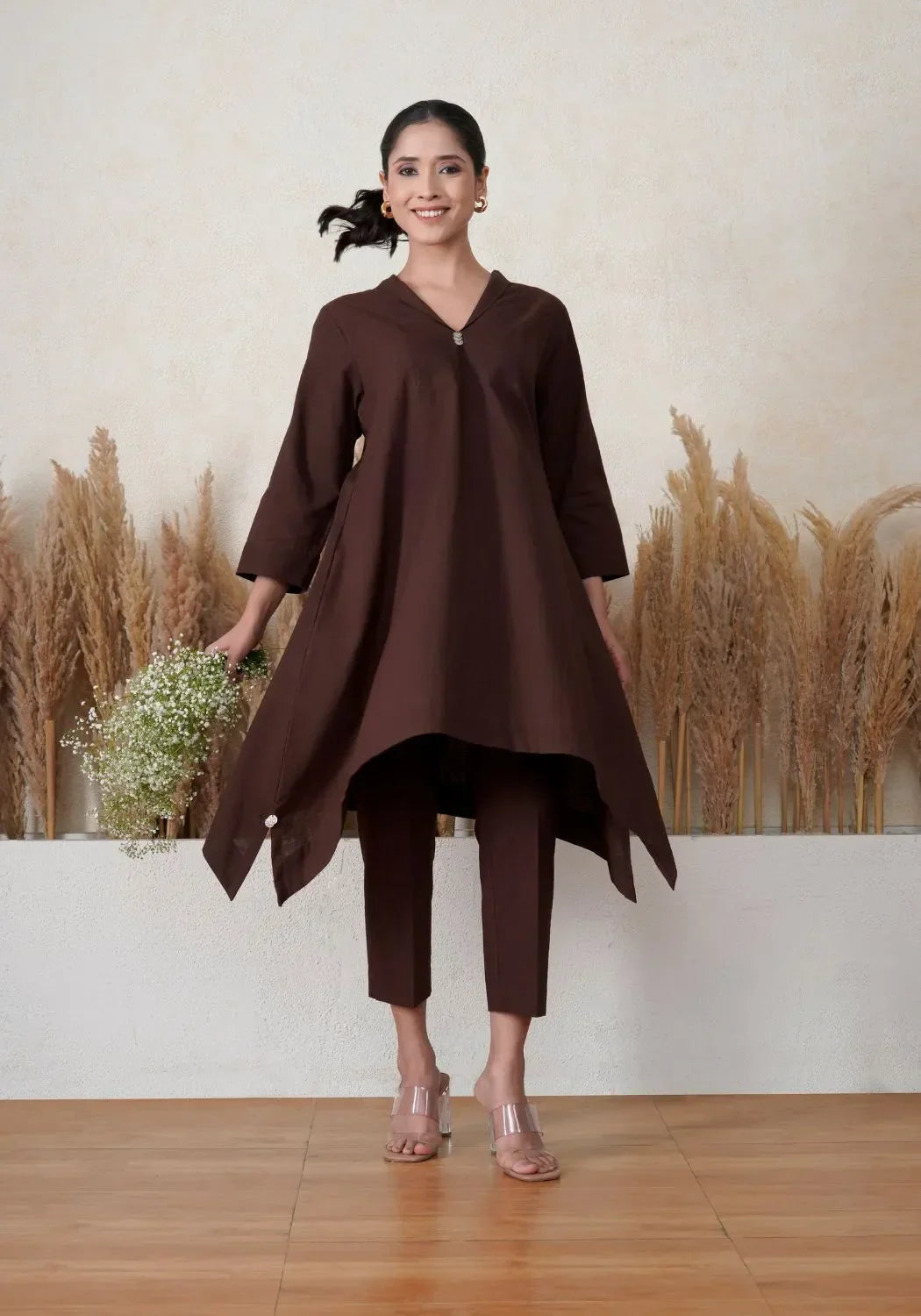 Coffee Bean Asymmetric Kurta Set