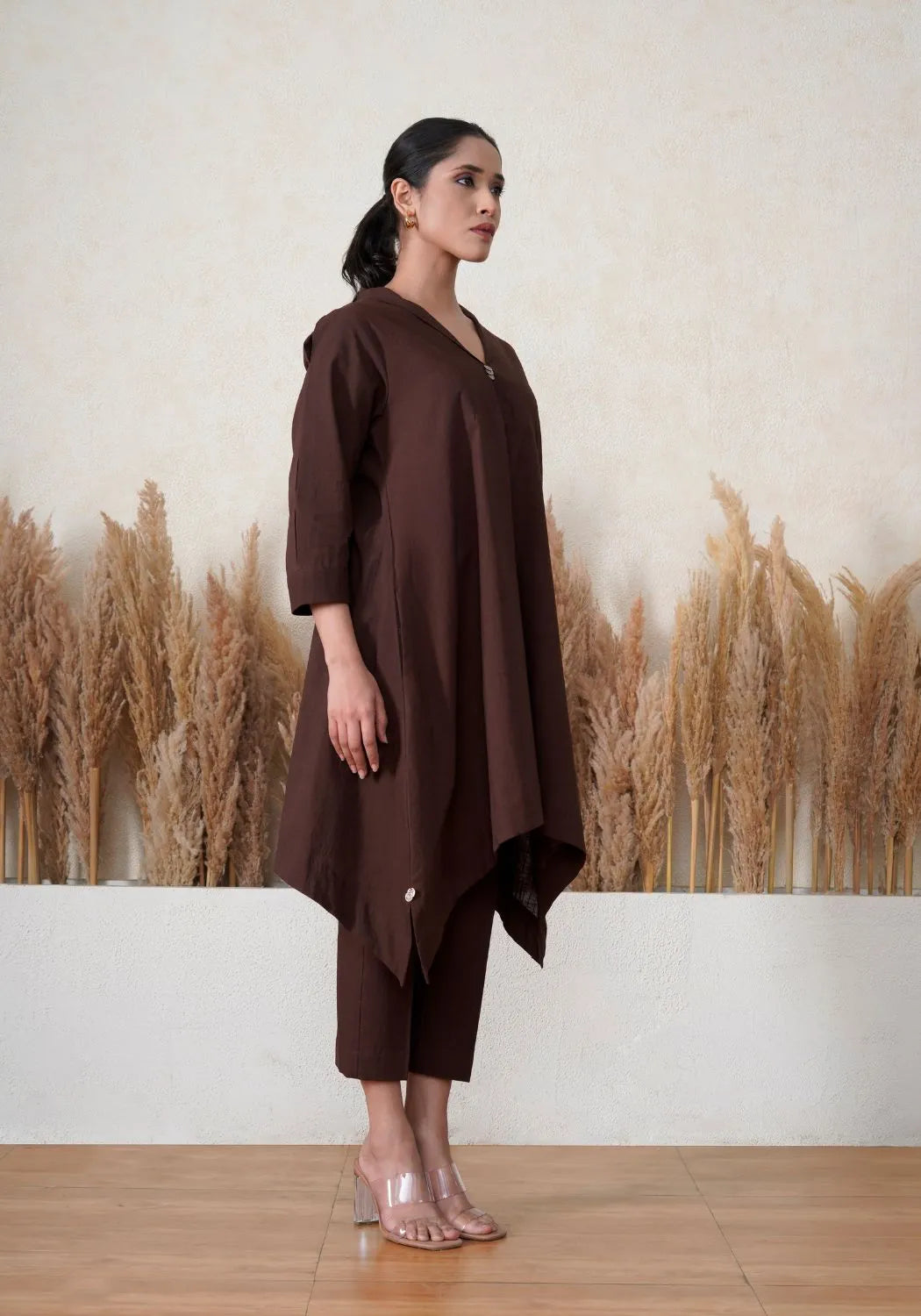 Coffee Bean Asymmetric Kurta Set