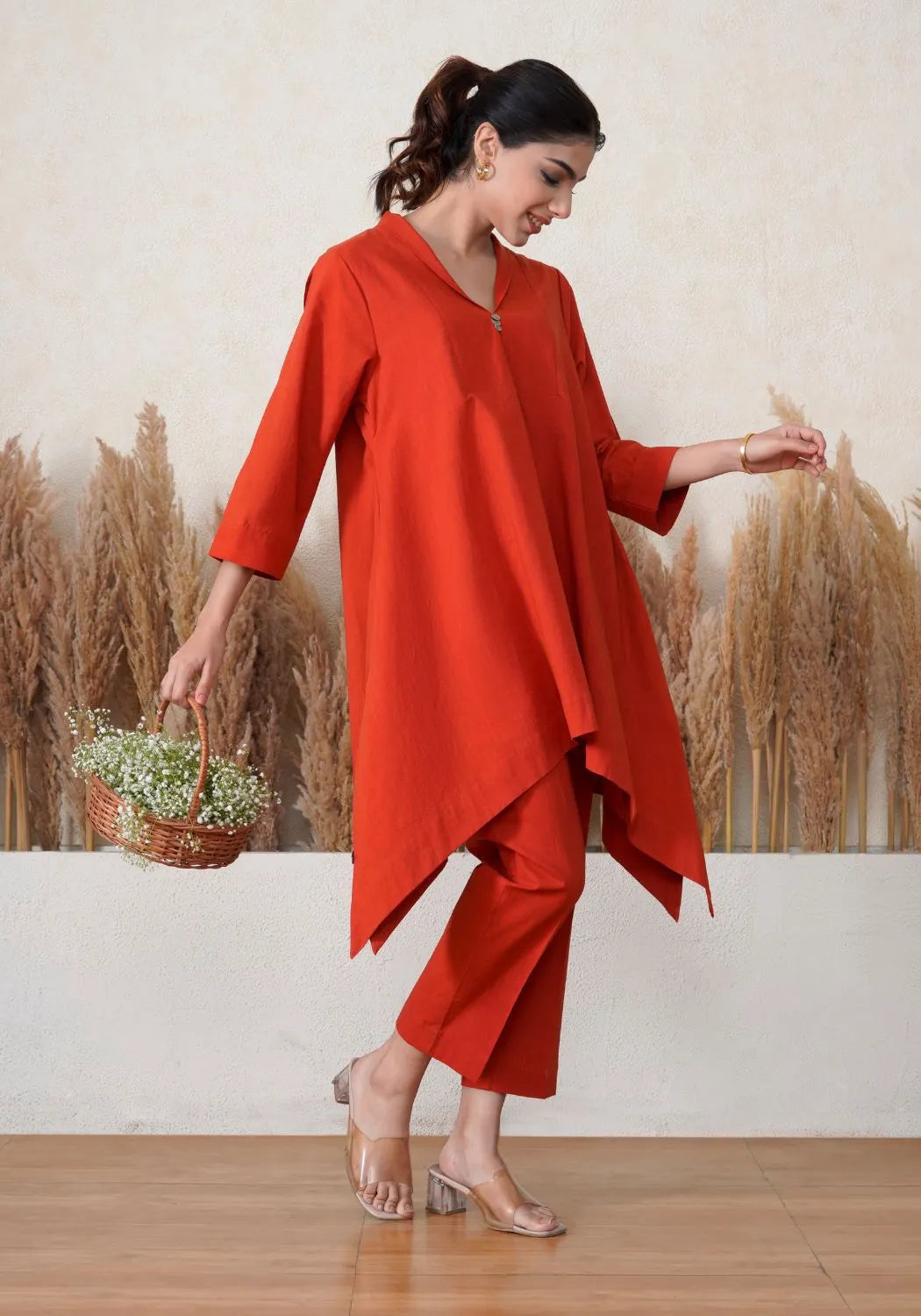 Sunset Rust Asymmetric Kurta Set