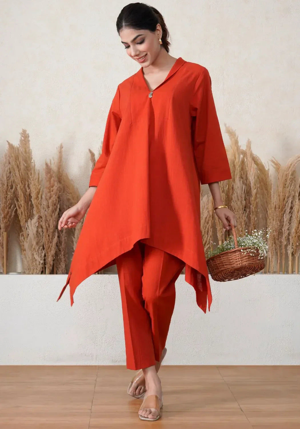 Sunset Rust Asymmetric Kurta Set