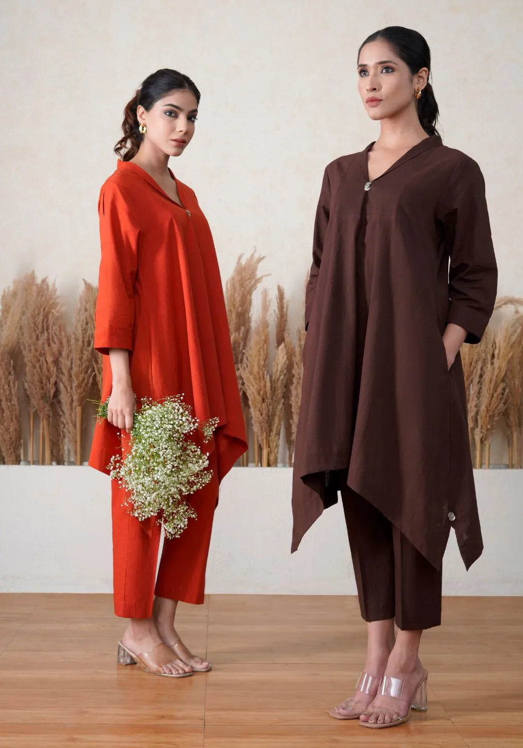 Sunset Rust Asymmetric Kurta Set